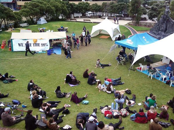 Occupy Wellington at City-to-Sea Bridge in Civic Square